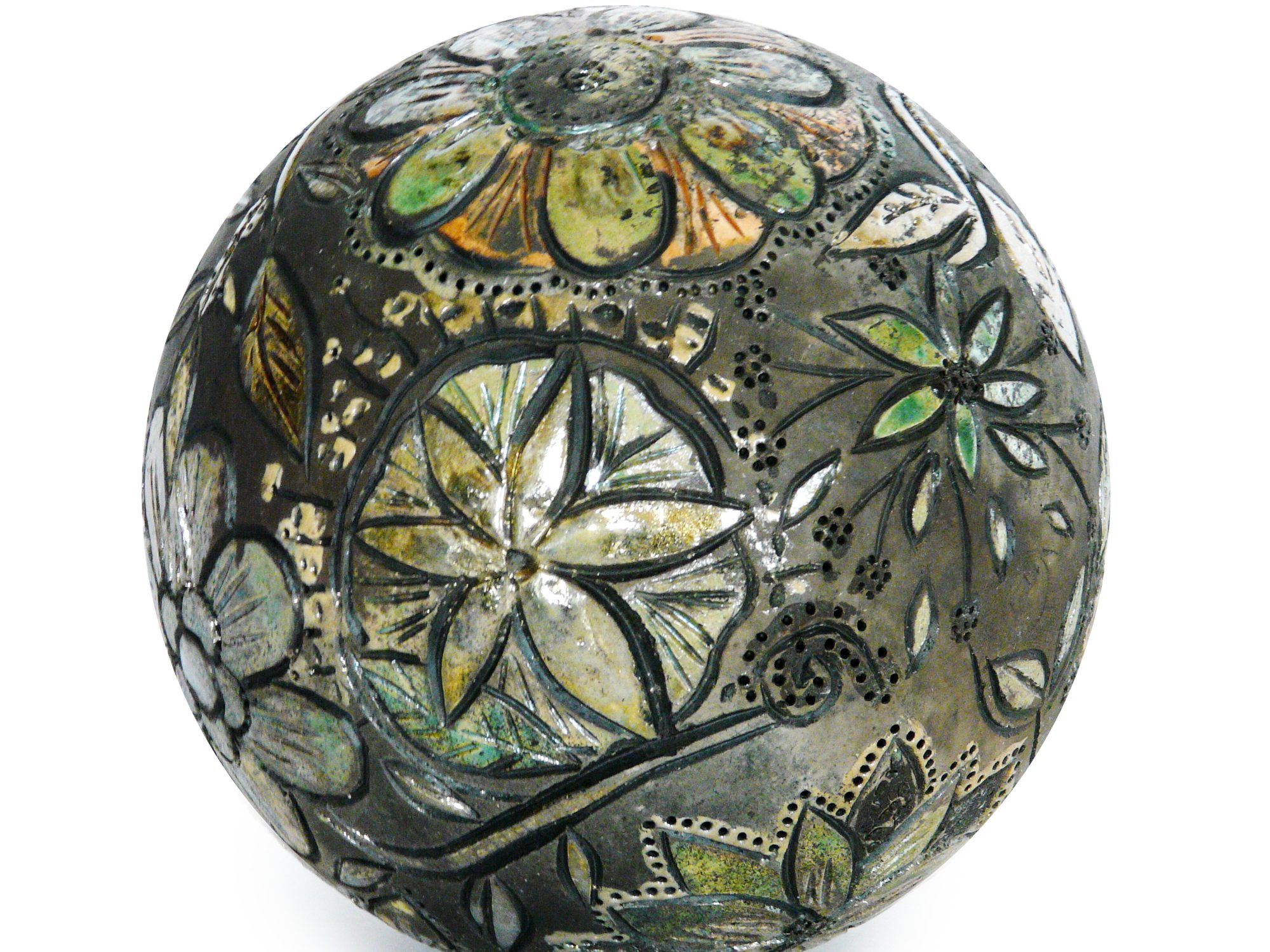 Moon d’automne - ø : 18 CM - Grès - Raku -Gravure - Nitrate d’argent - Oxydes - Sculptures céramique de Florence Lemiegre
