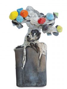 Rendez-vous sous le Culbutotier en fleurs - Grès - Raku - Sculptures céramique de Florence Lemiegre