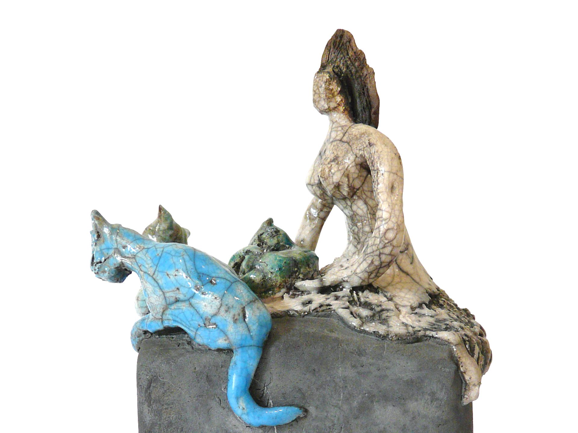 La dompteuse de chats - Grès - Raku - Sculptures céramique de Florence Lemiegre