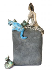 La dompteuse de chats - Grès - Raku - Sculptures céramique de Florence Lemiegre