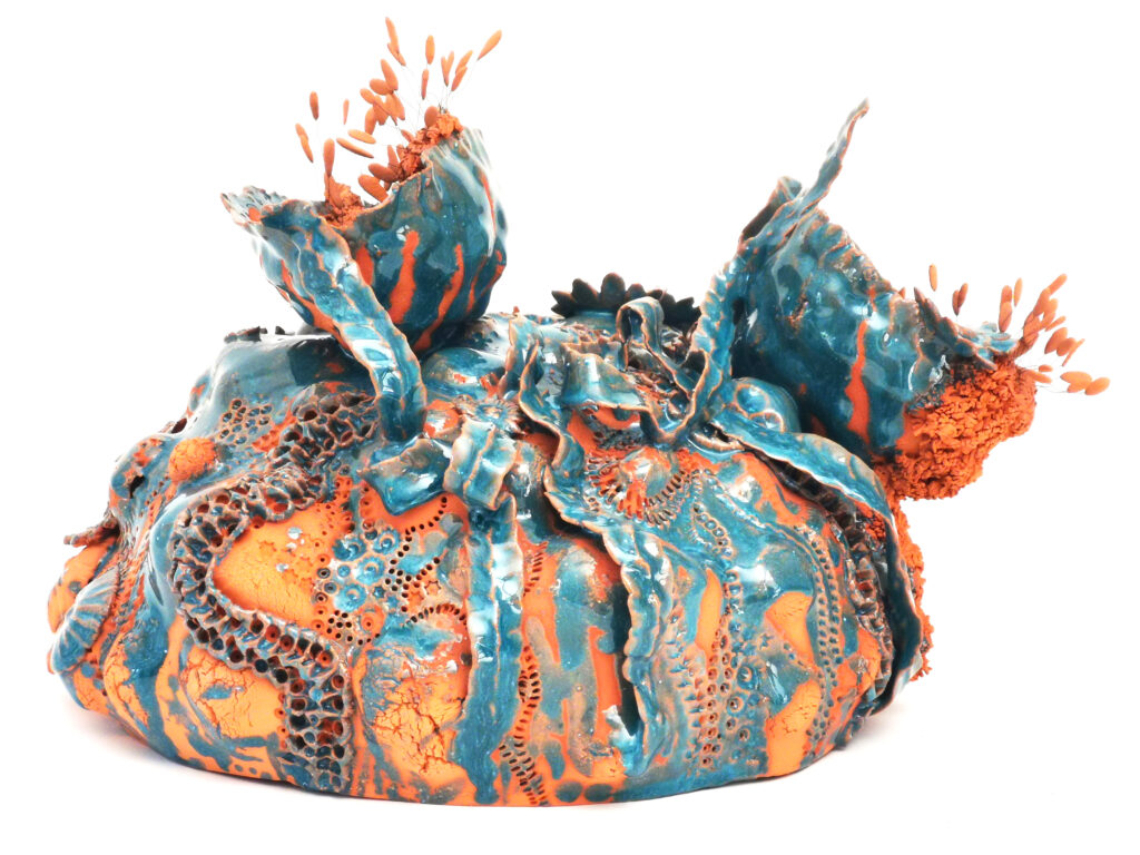 Noli me tangere Pistils "Coralline Céruléenne - Création de Florence Lemiegre sculptrice céramiste - Artiste auteur - Plasticienne - Pièce unique - Sculpture céramique contemporaine - Artiste femme
