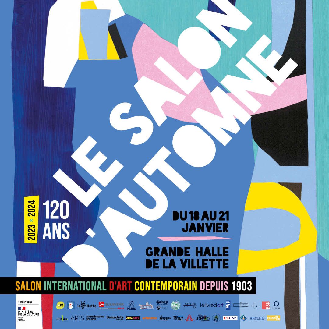 Affiche du salon d'Automne de Paris 2024, signée Didier Thirion, 121 ème édition. « Noli me tangere Pistils "Big Mama deep blues » , Œuvre de Florence Lemiegre, sculptrice céramiste