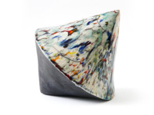 Culbuto Chamarré "Eclaircie après l'orage" - Création de Florence Lemiegre sculptrice céramiste - Artiste auteur - Plasticienne - Pièce unique - Sculpture céramique contemporaine - Artiste femme - Équilibre Déséquilibre - Culbuto – Raku