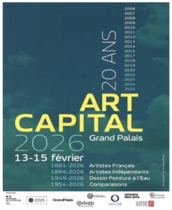 Affiche 2026, Art Capital, grand salon d'art contemporain, association d'artistes, Grand Palais, les 20 ans, Les salons d'art historiques, Salon Comparaisons, Florence Lemiegre, artiste sculptrice céramiste, Groupe Sculpture plurielle, céramique contemporaine